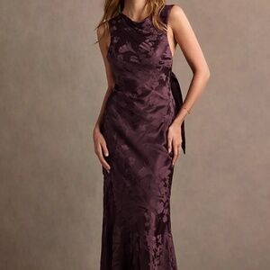 Azazie Bellini Grape Jacquard Satin Maxi Dress